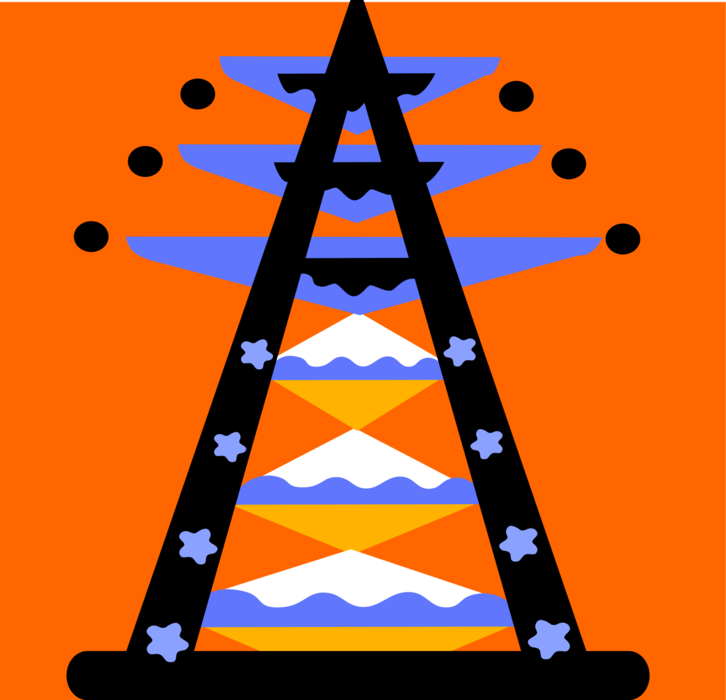 Vector Illustration of Transmission Tower Carries Electrical Power Lines to Distribute Electricity