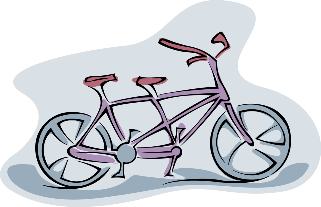 Vector Illustration of Tandem Bicycle Bike or Cycle Human-Powered, Pedal-driven, Single-Track Vehicle
