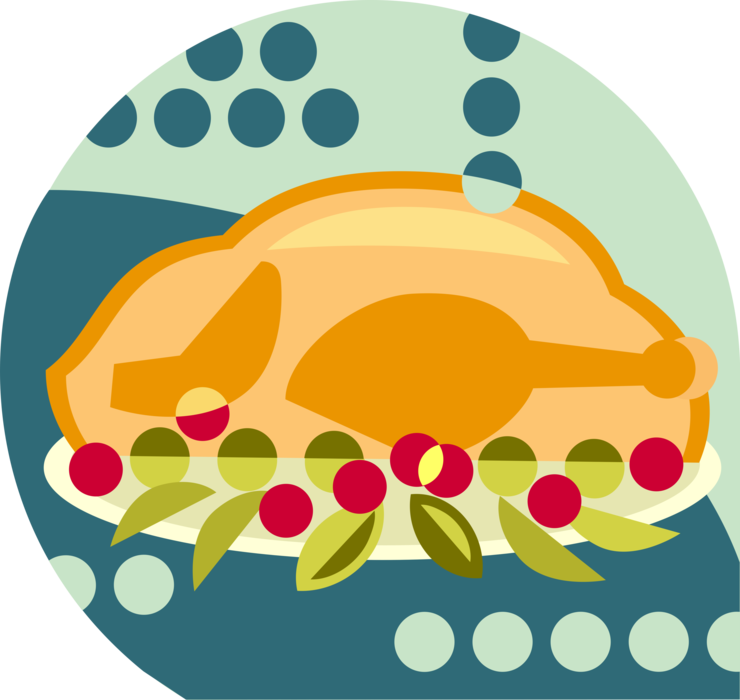 Vector Illustration of Festive Season Christmas or Thanksgiving Turkey Poultry Dinner on Serving Tray