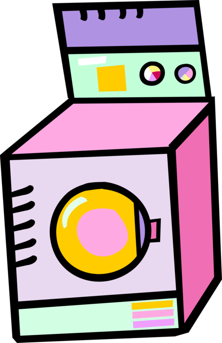 Vector Illustration of Household Appliance Washing Machine Clothes Washer Cleans Laundry