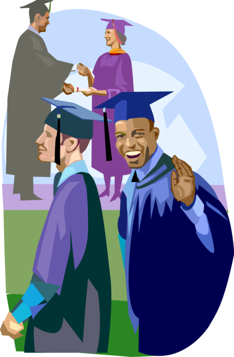Vector Illustration of Graduation Day Students Receive Diploma Degrees from School, University or College
