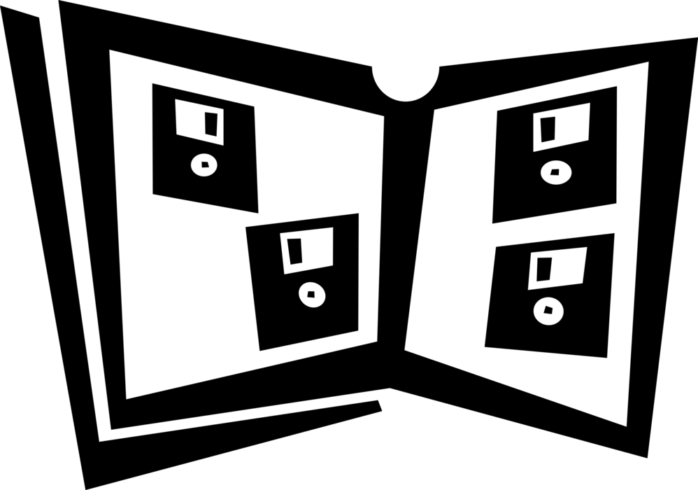 Vector Illustration of Diskette Floppy Disks Digital Data Storage Media in Binder
