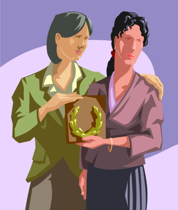 Vector Illustration of Businesswoman Achiever Receives Award Recognizing Specific Achievement