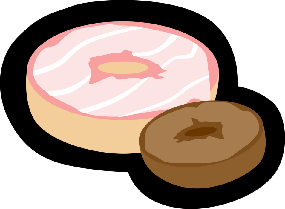 Vector Illustration of Baked Leavened, Doughnut-Shaped Yeasted Wheat Dough Bread Product Bagel 