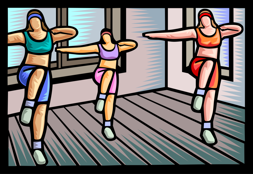 Vector Illustration of Aerobics Exercise and Physical Fitness Workout