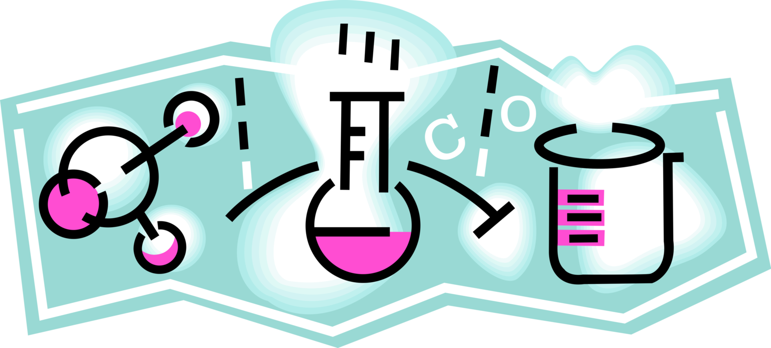 Vector Illustration of Chemistry Laboratory Beaker and Flask with Molecule