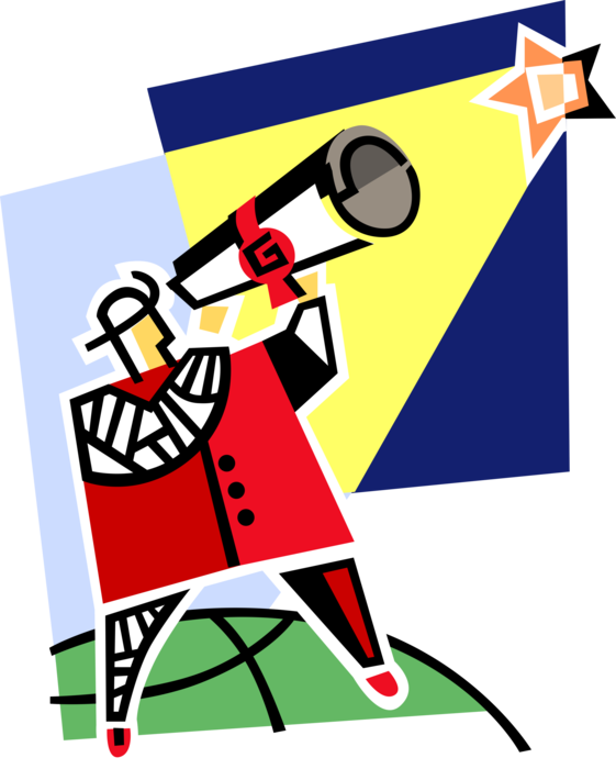Vector Illustration of Businessman with Telescope Setting Goals and Objectives