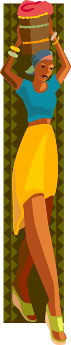 Vector Illustration of African Native Woman Carries Package on Her Head