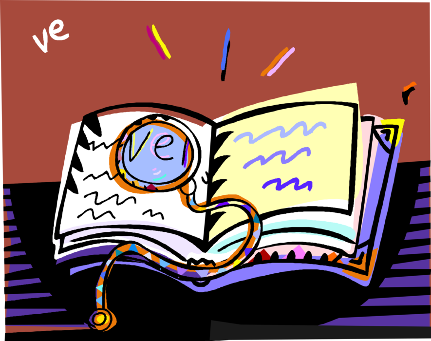 Vector Illustration of Writing Journal Book with Magnification Through Magnifying Glass