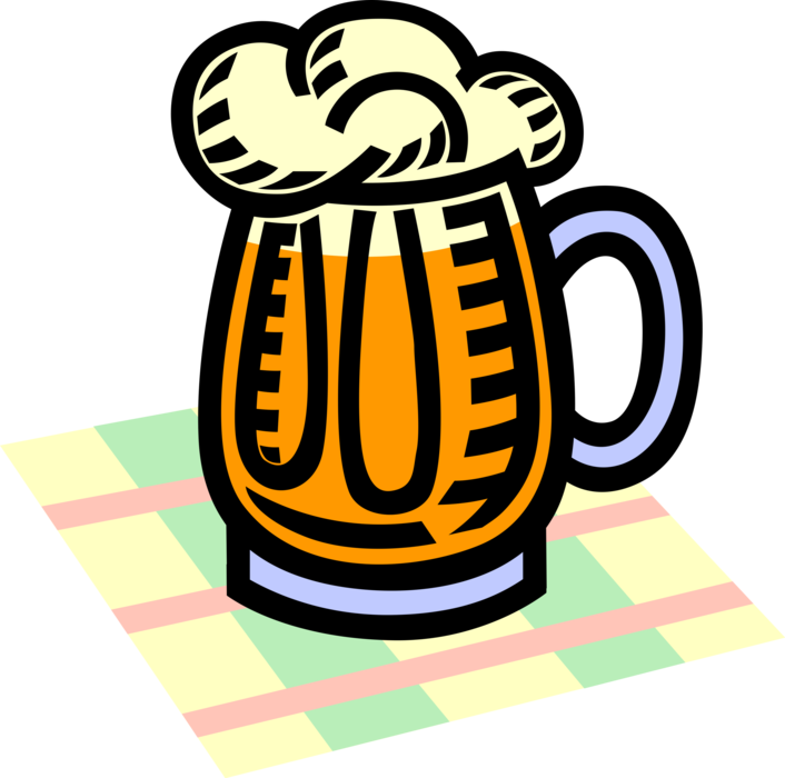 Vector Illustration of Alcohol Beverage Mug of Beer Fermented Malt Barley with Frothy Head