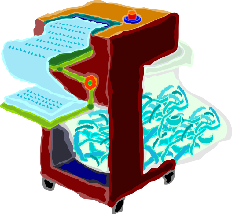 Vector Illustration of Office Paper Shredder Destroys Private, Confidential, Sensitive Documents