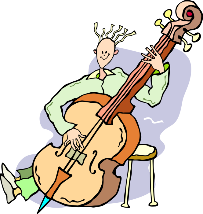 Vector Illustration of Musician Plays Bass Violin or Double Bass Bowed String Instrument