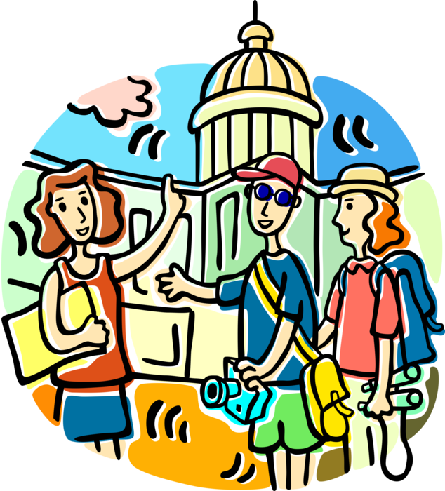 Vector Illustration of Tourists on Holiday Vacations Visit Landmark Attractions