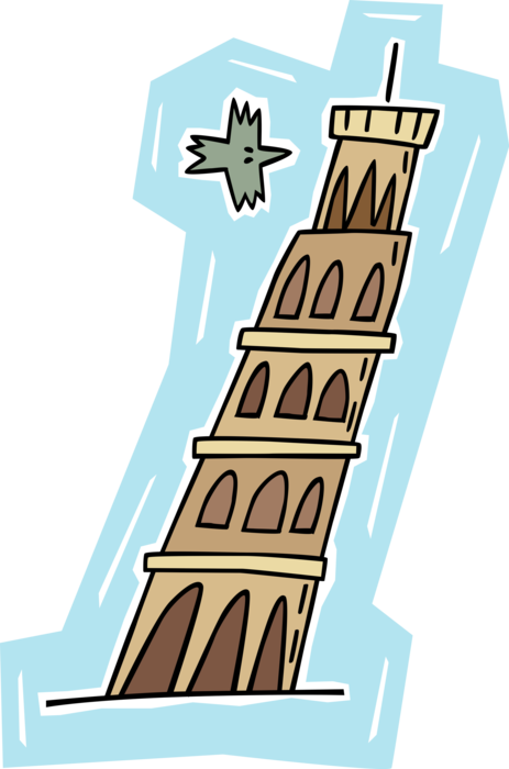 Vector Illustration of Leaning Tower of Pisa Campanile Freestanding Cathedral Bell Tower, Italy