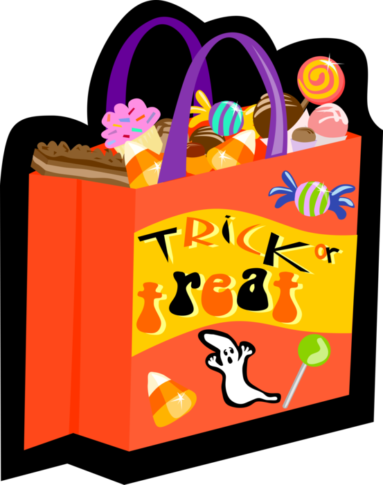 Vector Illustration of Halloween Trick or Treat Loot Bag Filled with Candy
