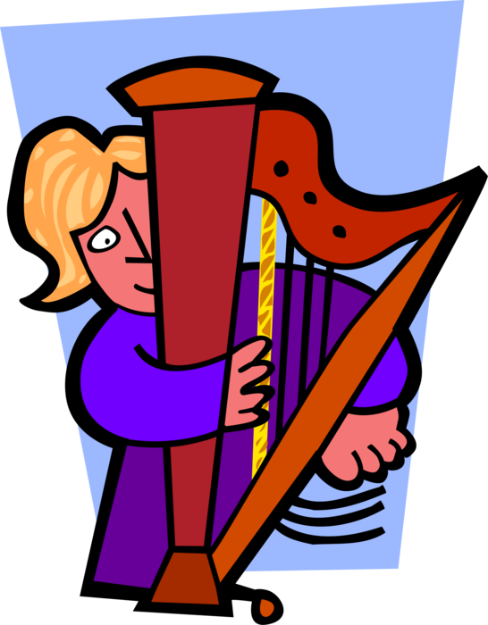 Vector Illustration of Musician Playing Harp Stringed Musical Instrument