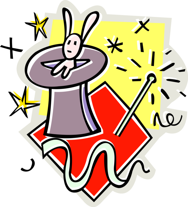 Vector Illustration of Small Mammal Rabbit in Hat, Magician's Magic Act