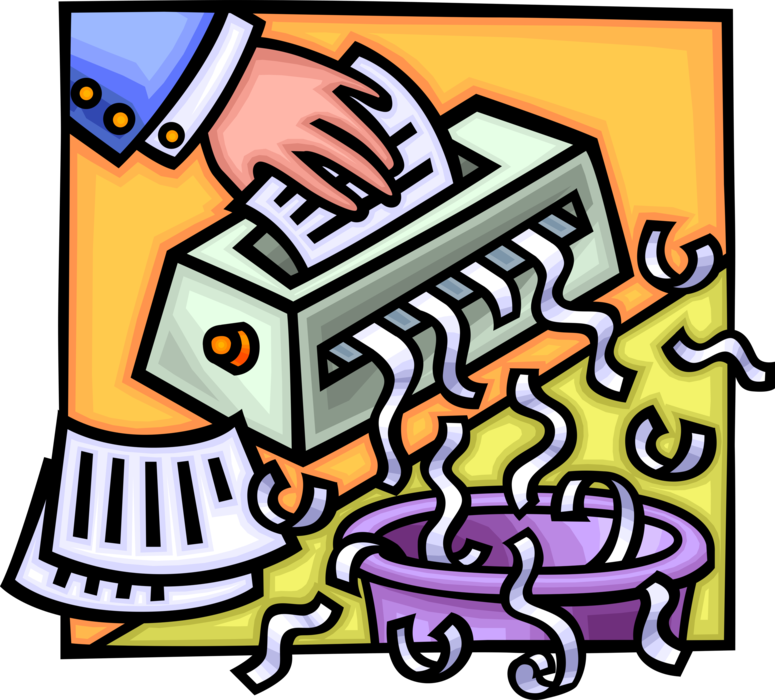 Vector Illustration of Office Paper Shredder Destroys Private, Confidential, Sensitive Documents