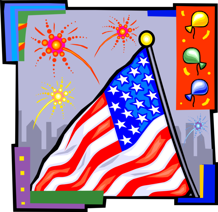 Vector Illustration of United States 4th of July American Independence Day Celebration with Flag and Fireworks