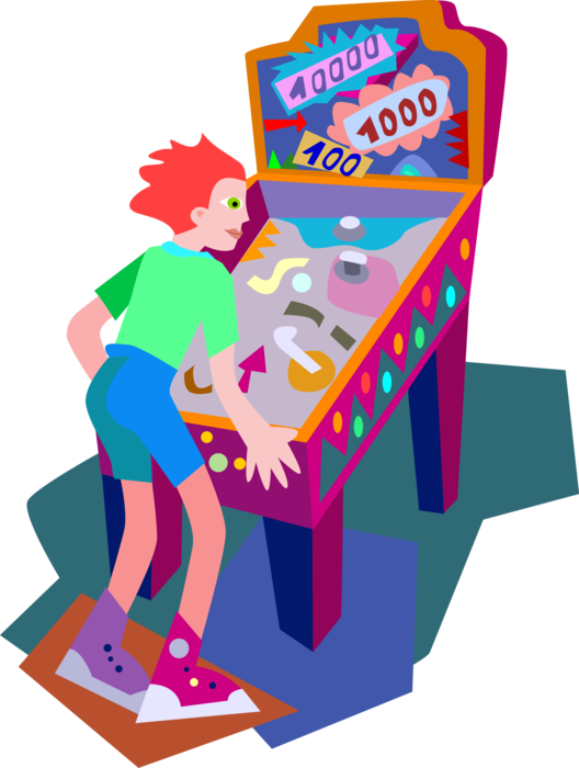 Vector Illustration of Playing Pinball Machine Arcade Game 
