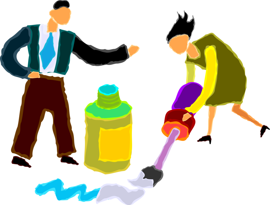 Vector Illustration of Business Colleagues Use Opaque Correction Fluid or White-Out to Mask Errors in Text