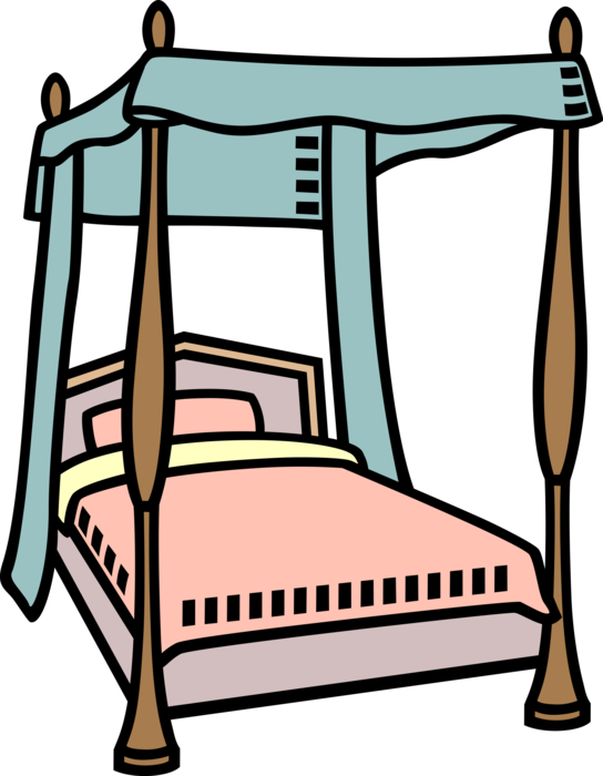 Vector Illustration of Poster Bed Bedroom Furniture