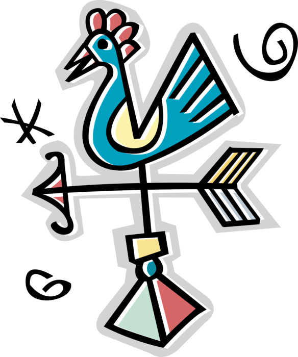 Vector Illustration of Weather Vane or Weathercock Wind Direction Rooster or Cockerel