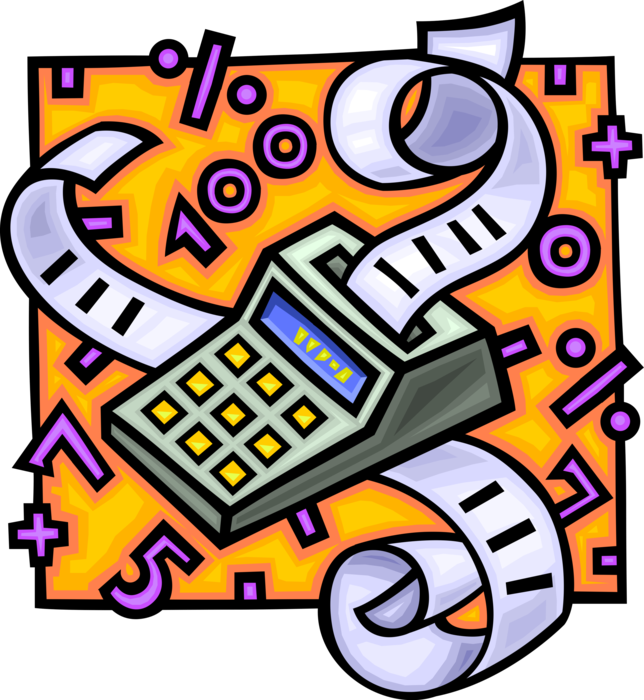 Vector Illustration of Calculator Portable Electronic Device Performs Basic Operations of Mathematics