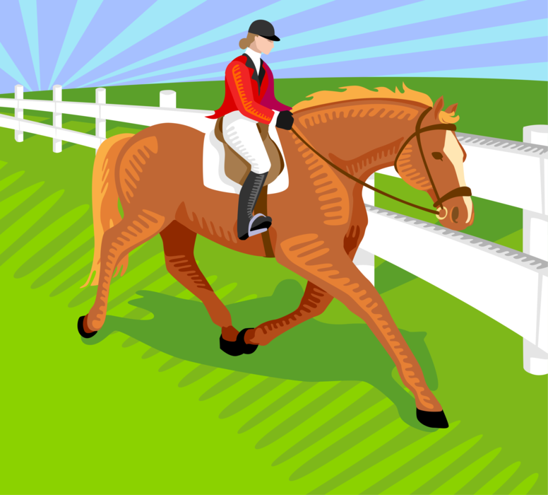 Vector Illustration of Equestrian Jockey Rides Horse at Horse Track