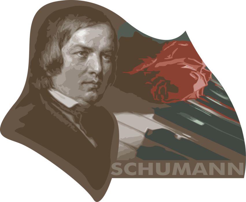 Vector Illustration of Robert Schumann, German Composer, Music Critic, Romantic Era