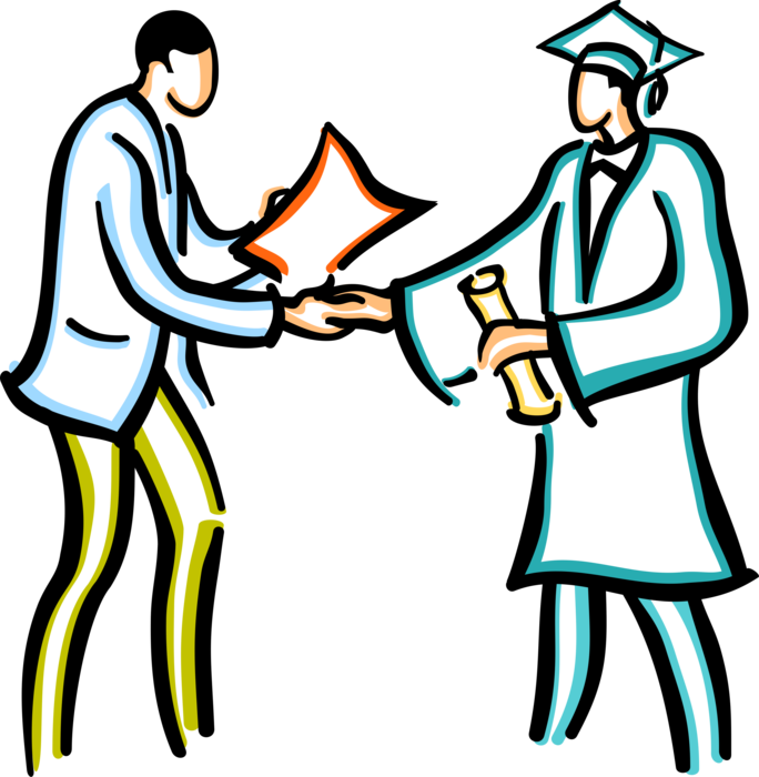 Vector Illustration of Graduate Student Receives Graduating Diploma Degree on School Graduation Day