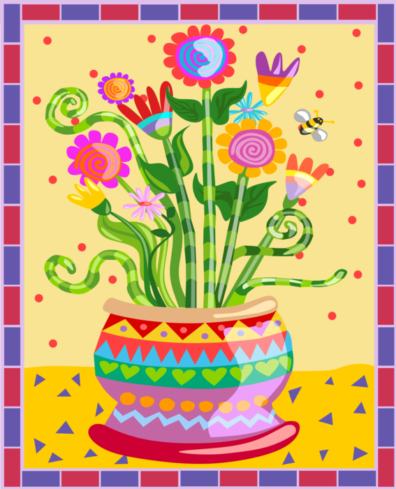 Vector Illustration of Potted Flowers in Vase
