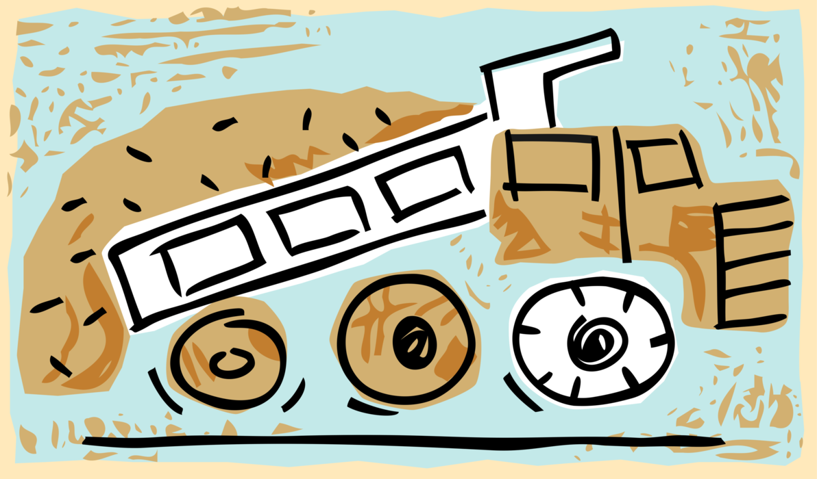 Vector Illustration of Heavy Machinery Construction Equipment Dump Truck Transports Loose Material