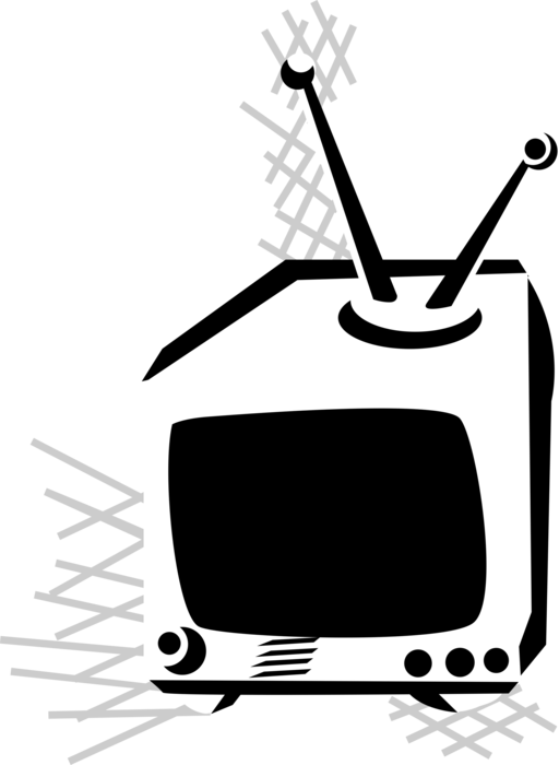 Vector Illustration of Television or TV Set Telecommunication Mass Medium with Rabbit Ears Antenna