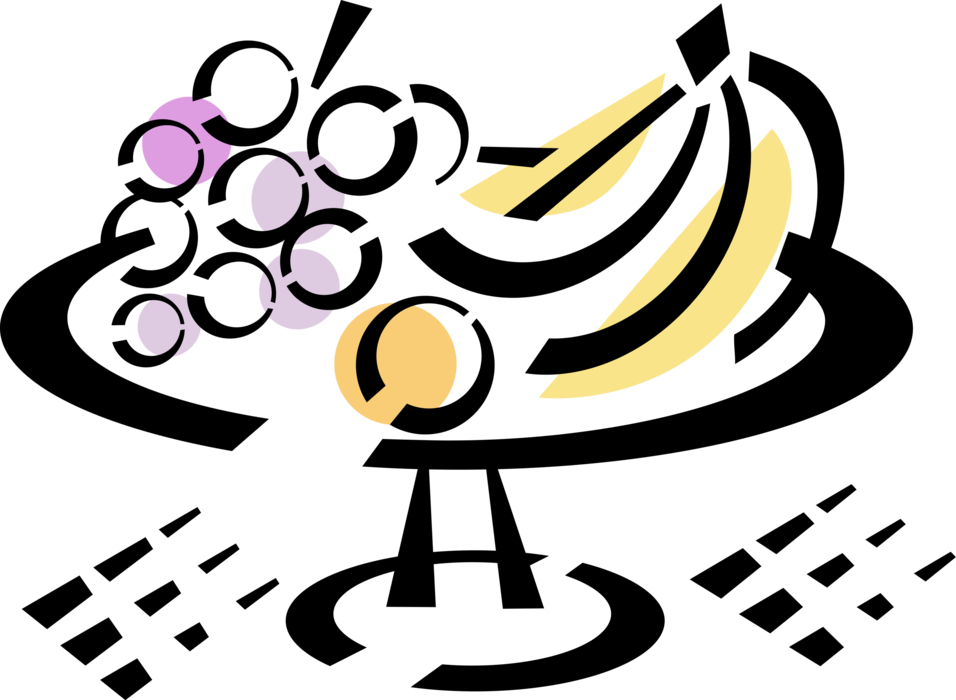 Vector Illustration of Grapes and Banana Fruit on Platter