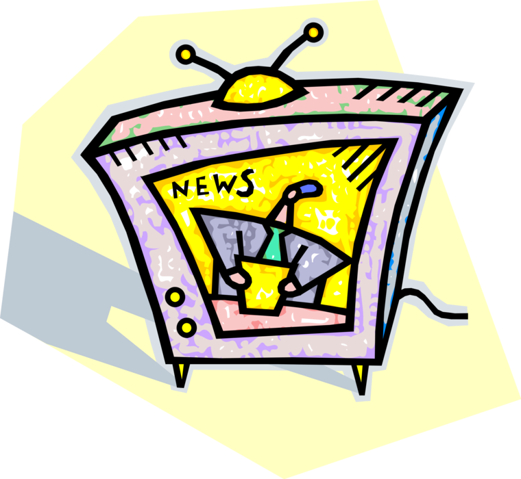 Vector Illustration of Television Broadcast Reporter Reads the News on TV