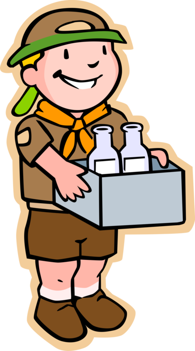 Vector Illustration of Primary or Elementary School Student Boy Scout on Bottle-Drive