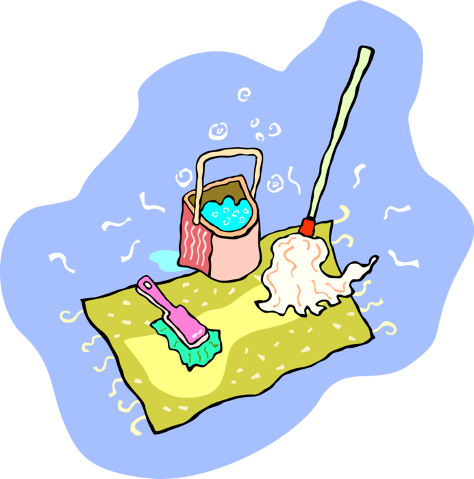 Vector Illustration of Cleaning Supplies Mop and Pail