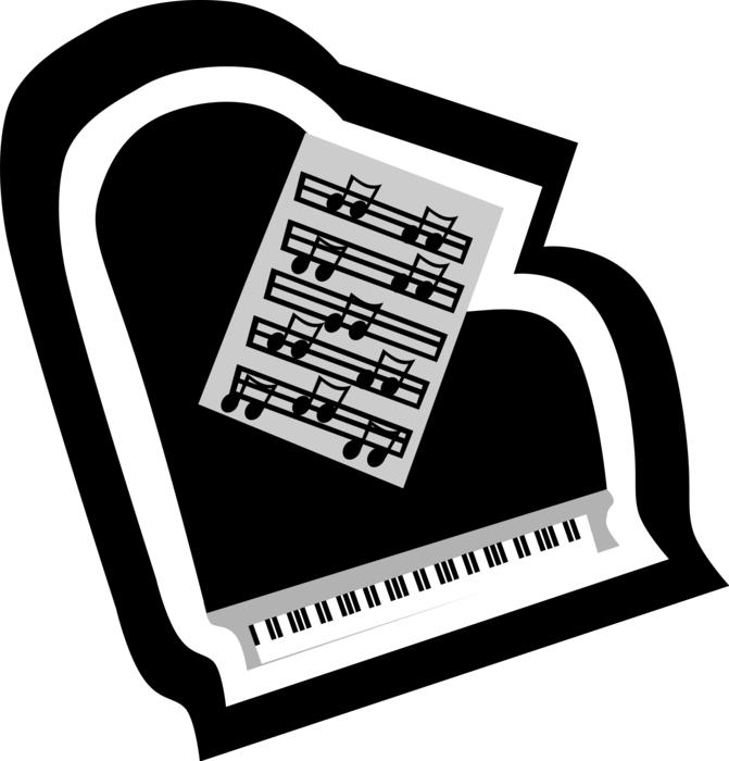 Vector Illustration of Piano Keyboard Musical Instrument with Sheet Music