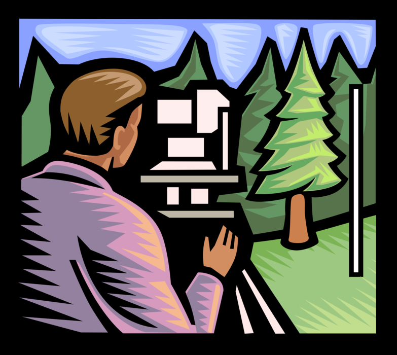 Vector Illustration of Land Survey Theodolite Determines Terrestrial Position of Points, Distances and Angles Between Them