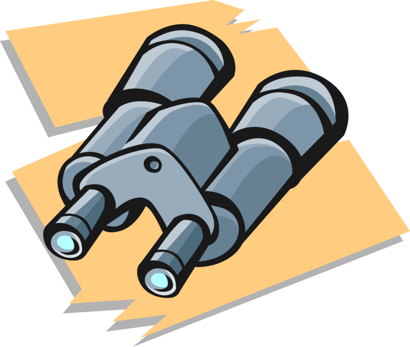 Vector Illustration of Binoculars, Field Glasses or Binocular Telescopes Produce Three-Dimensional Image