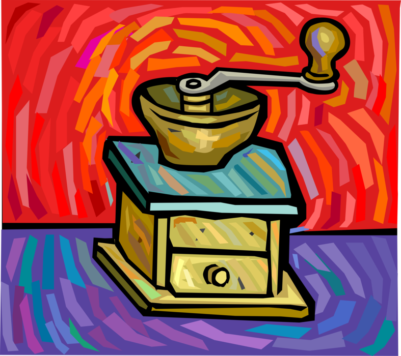 Vector Illustration of Manual Burr-Mill Kitchen Coffee Grinder Facilitates the Brewing Process