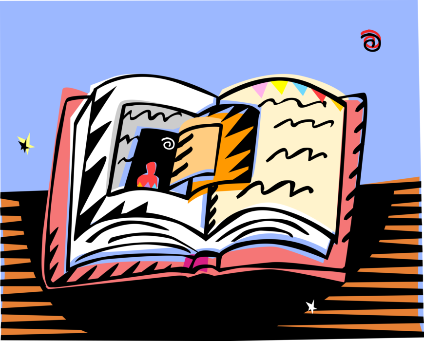 Vector Illustration of Book Reading and Literacy Provide Doorways to New Worlds