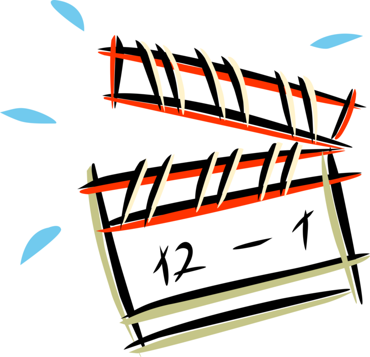 Vector Illustration of Filmmaking and Video Production Clapperboard Slate Synchronizes Picture and Sound