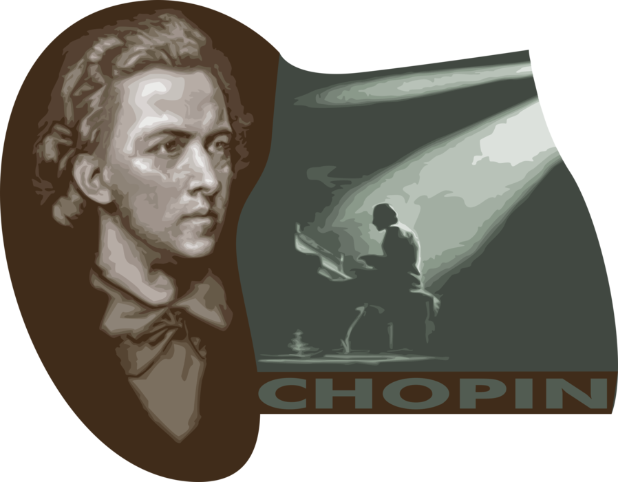 Vector Illustration of Frédéric Chopin, Polish Music Composer and Virtuoso Pianist of Romantic Era 