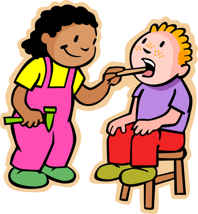 Vector Illustration of Primary or Elementary School Student Girl and Boy Playing Doctor