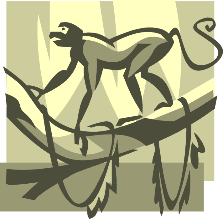 Vector Illustration of Monkey Climbing in Tree