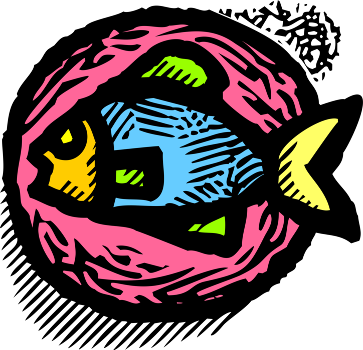 Vector Illustration of Aquatic Marine Fish Symbol with Circle