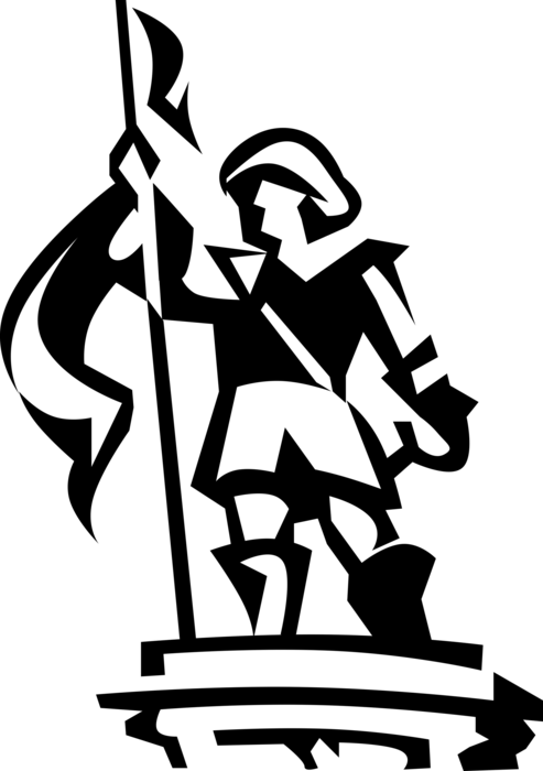 Vector Illustration of World Adventurer Explorer Statue Plants Conqueror's Flag