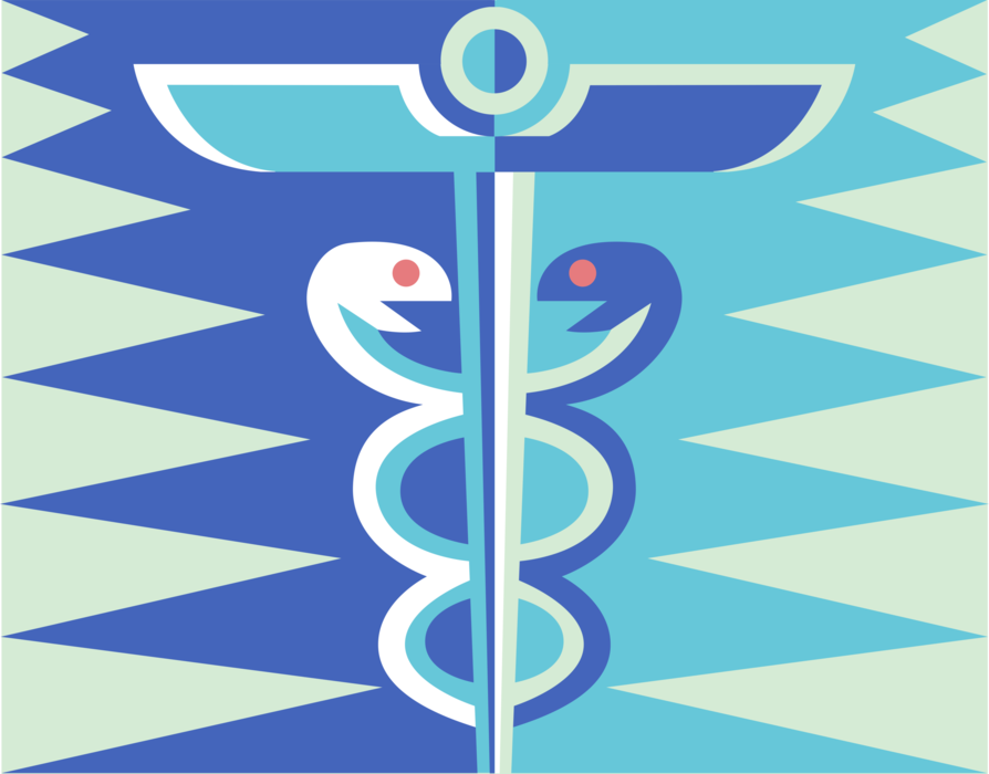 Vector Illustration of Caduceus Symbol of Health Care Organizations and Medical Practice with Two Snakes